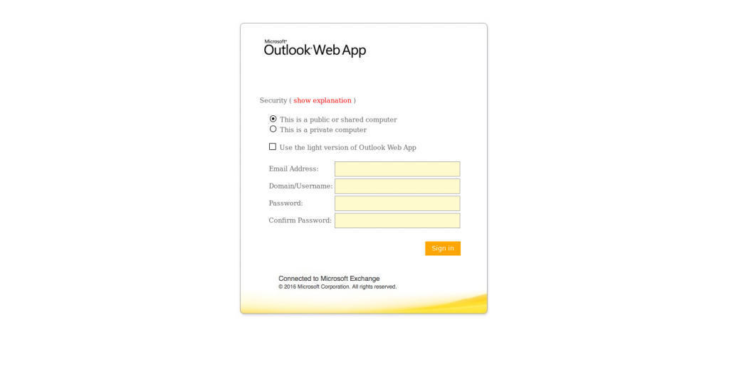Screenshot of an Outlook Web Access Phishing Attempt